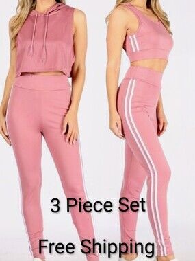 3-Piece Active Legging Set in Dusty Pink